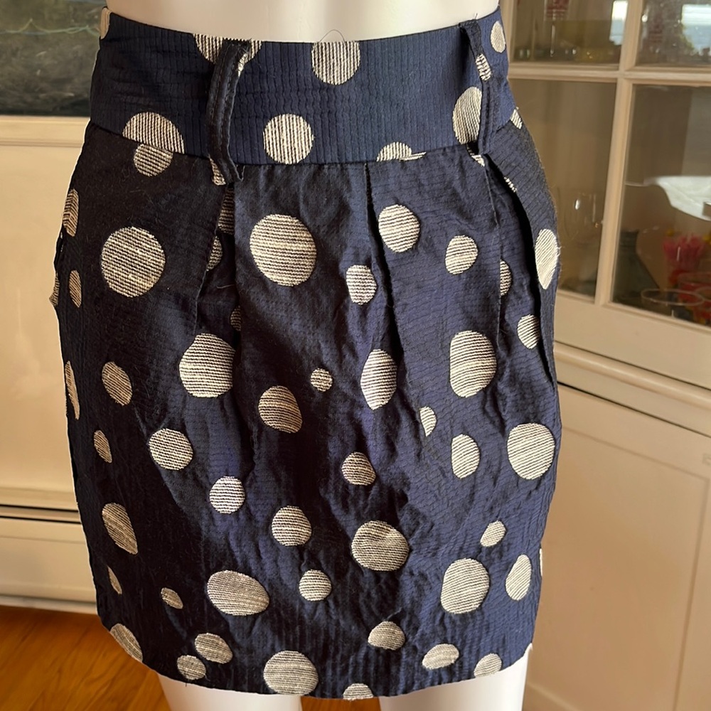 Charlotte Russe Mini Skirt (Women’s 4 Blue White Polka Dot Box Pleat)